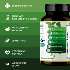 EMERALD LABS Men's 45+ 1-Daily Multi ingredients chart indicates nutrient rich blend