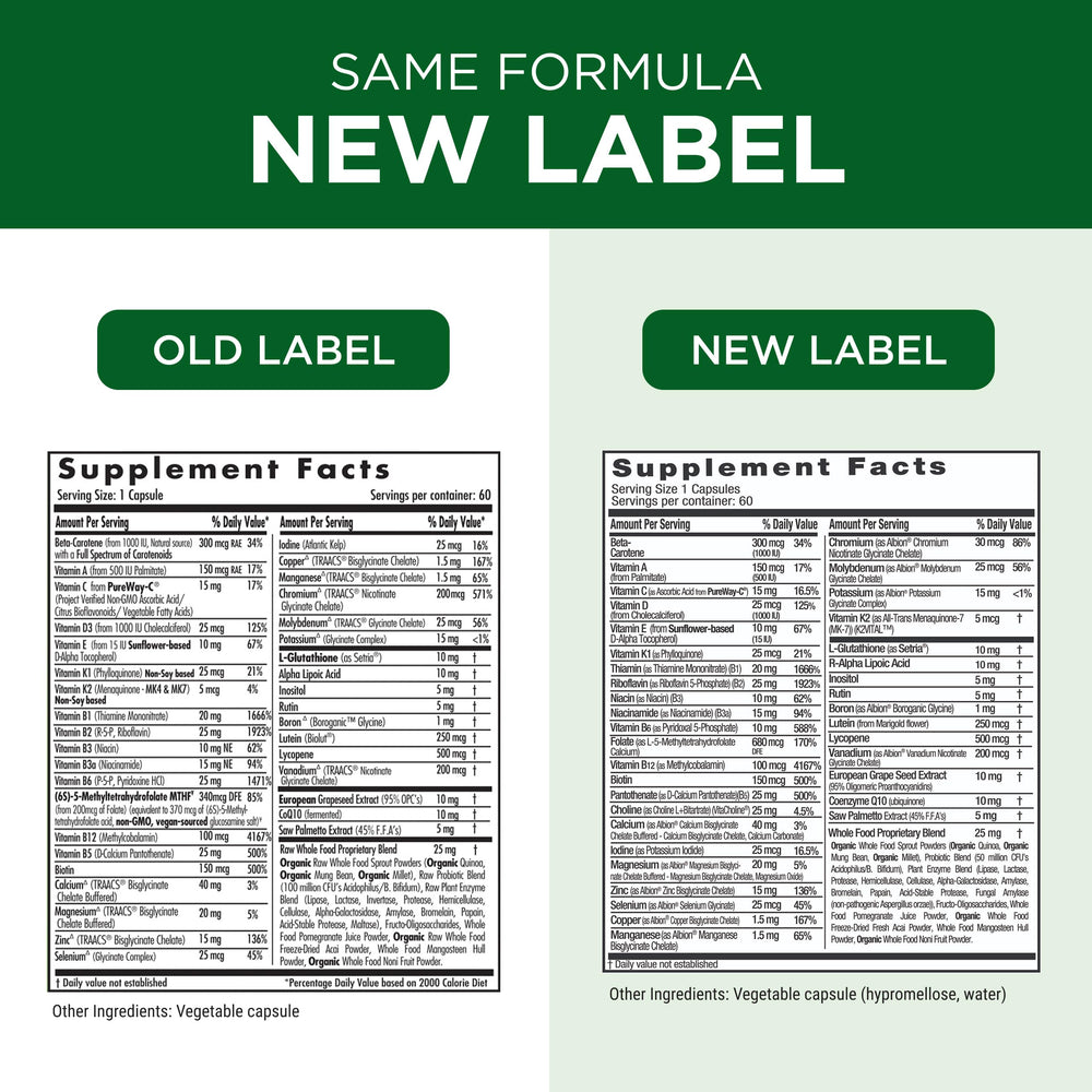 EMERALD LABS Men's 45+ 1-Daily Multi capsules array reveals a compact daily nutrient kit