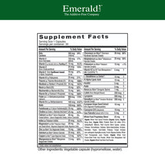 Emerald Labs Men's 45+ capsules close-up highlighting saw palmetto and lycopene benefits.