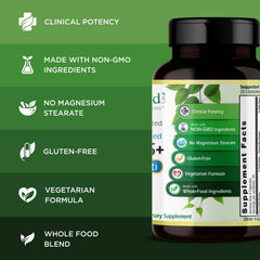 Packaging image showing gluten-free and vegetarian features of Emerald Labs Men's 45+ Clinical Multi.