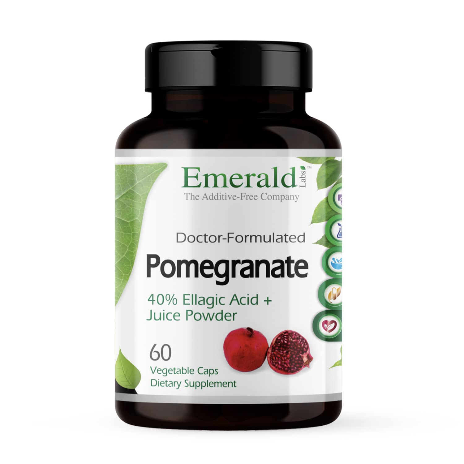 Emerald Labs Pomegranate Extract bottle front, ellagic acid-rich formula for immune support potential.