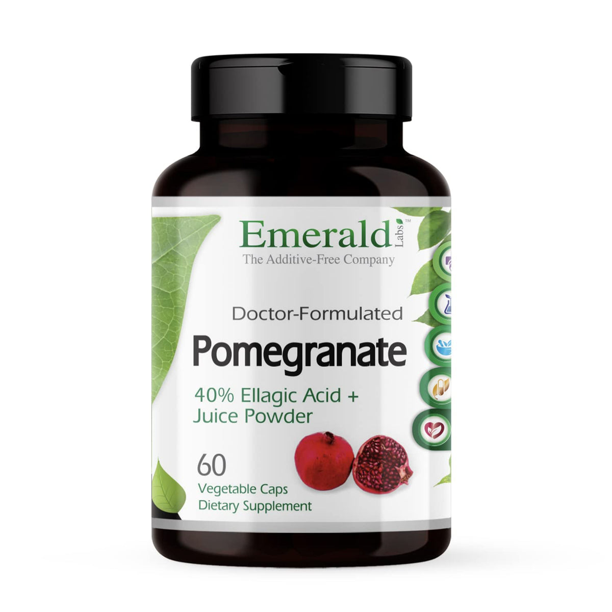 Emerald Labs Pomegranate Extract bottle front, ellagic acid-rich formula for immune support potential.