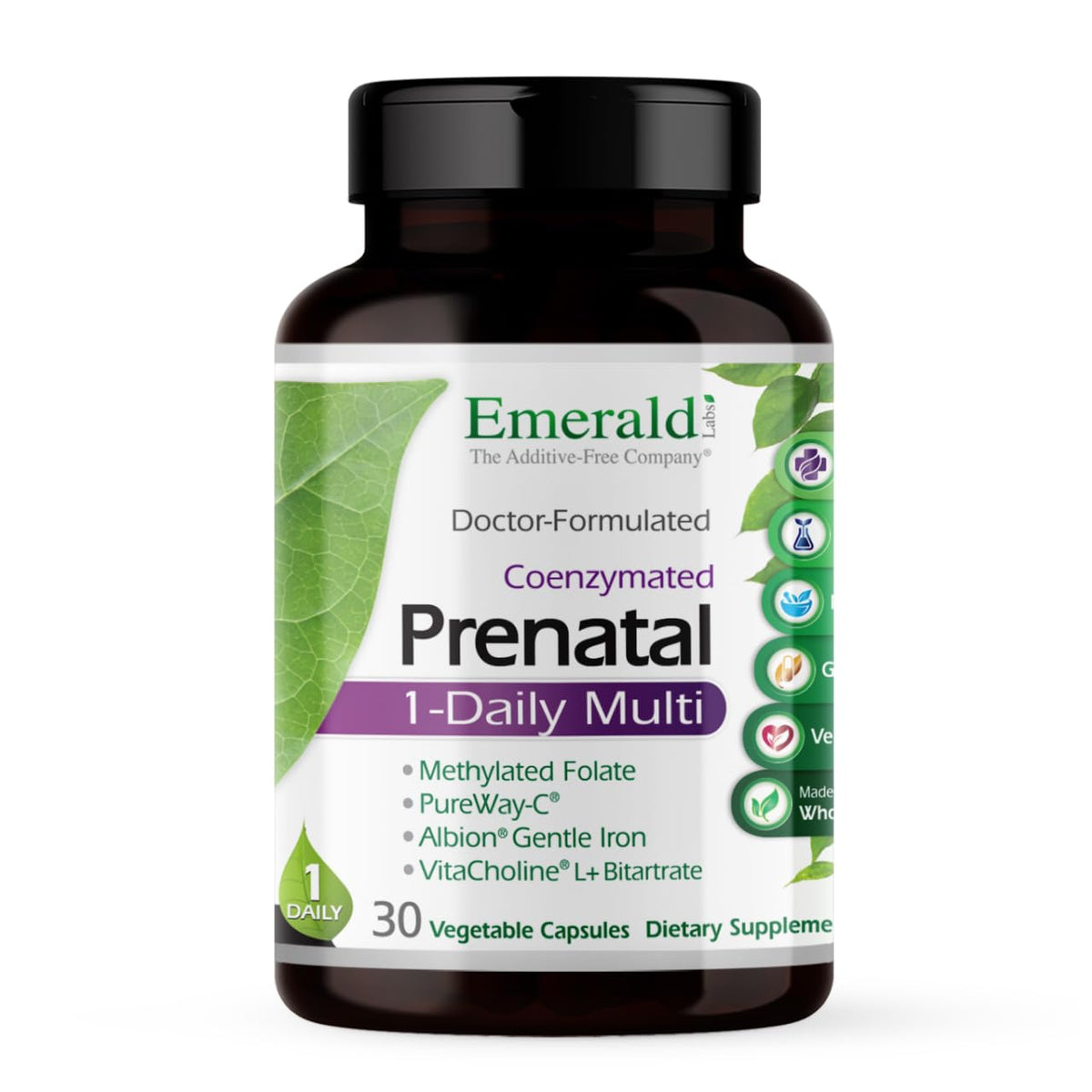 Emerald Labs Prenatal multivitamin bottle for daily nutritional support during pregnancy.