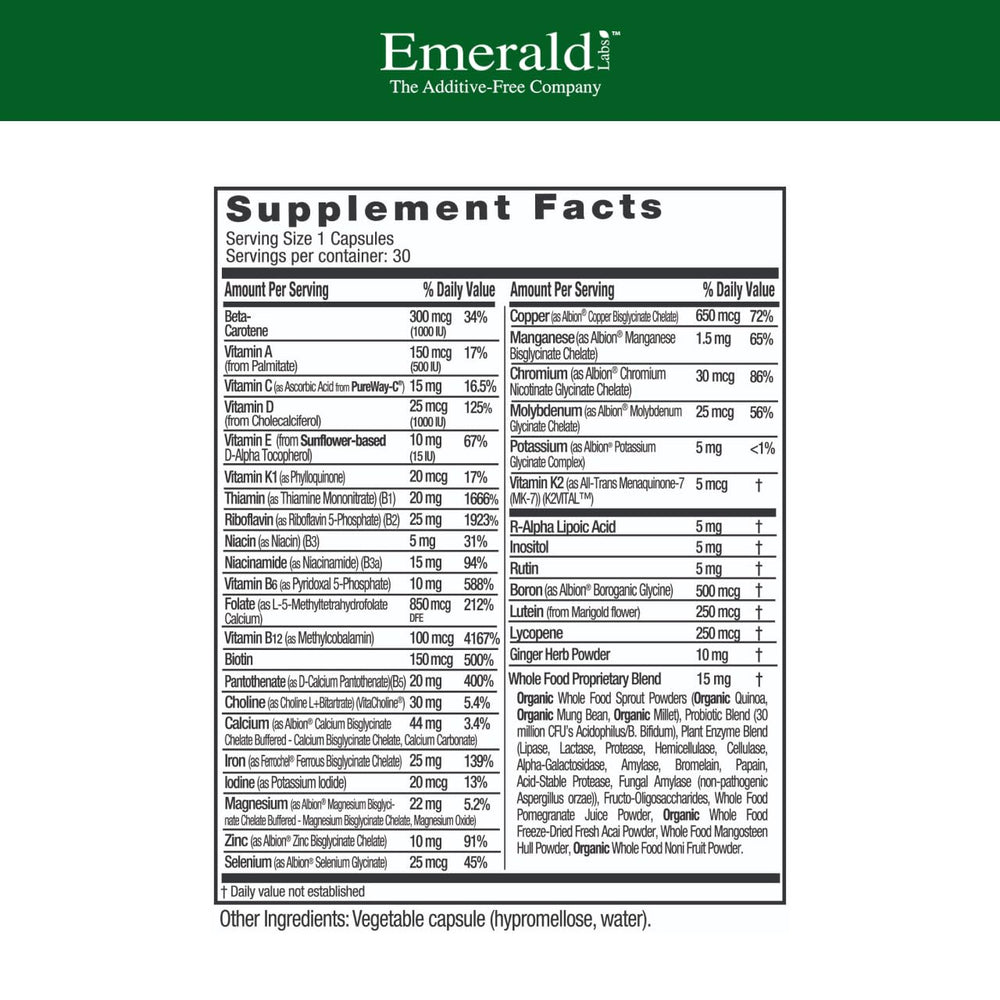 Emerald Labs Prenatal vegetable capsules ready for easy, plant-based supplementation.