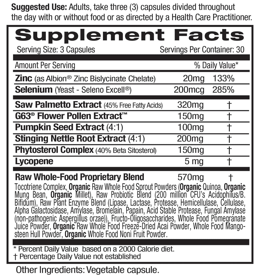 Emerald Labs Prostate Health capsules pour showing convenient daily vegan format.