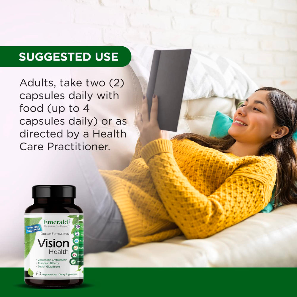 Emerald Labs Vision Health vegetable capsules shown for vegan daily use