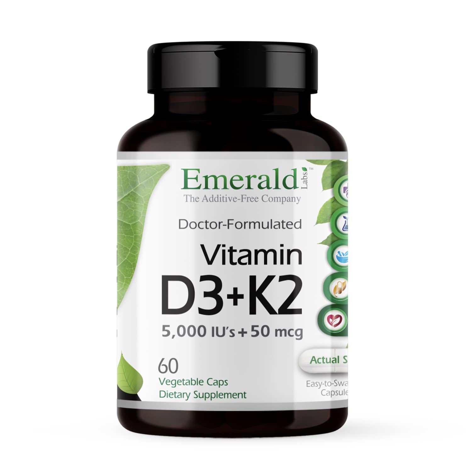 Emerald Labs Vitamin D3+K2 bottle front highlighting potency for bone support