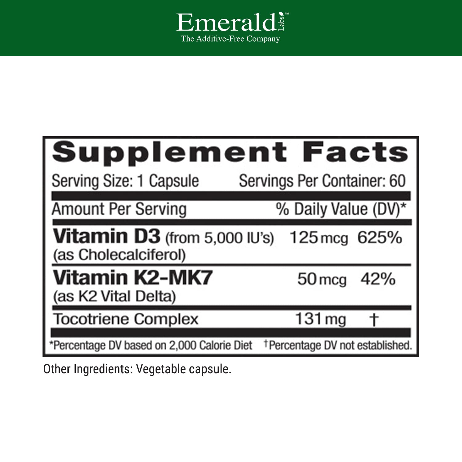 Emerald Labs capsules showing vegetarian, gluten-free formula for health