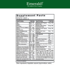 Emerald Labs women's 1-Daily Multi ingredients scene highlights calcium and D3 for bone support