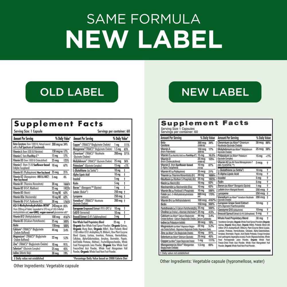 Emerald Labs 45+ vegetarian formula image highlighting plant-based ingredients.