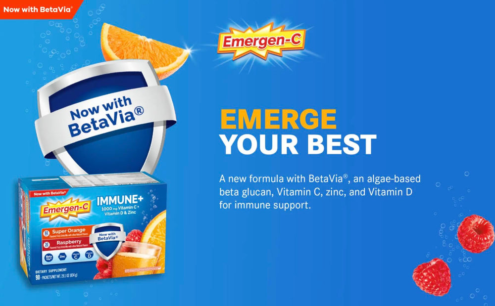Compact travel pack of Emergen-C Immune+ for convenient daily use