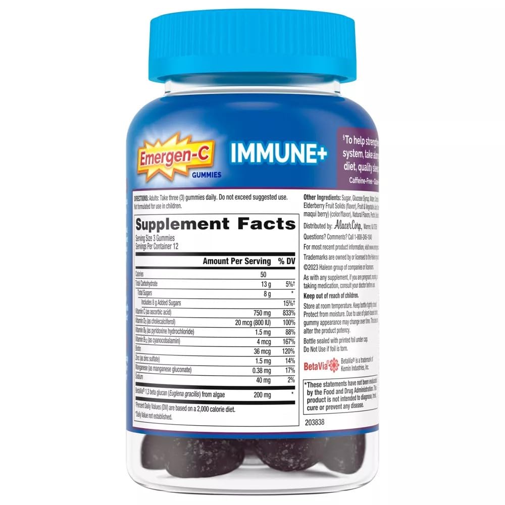 Emergen-C Immune+ Gummies bottle pouring scene for on-the-go vitamin C.