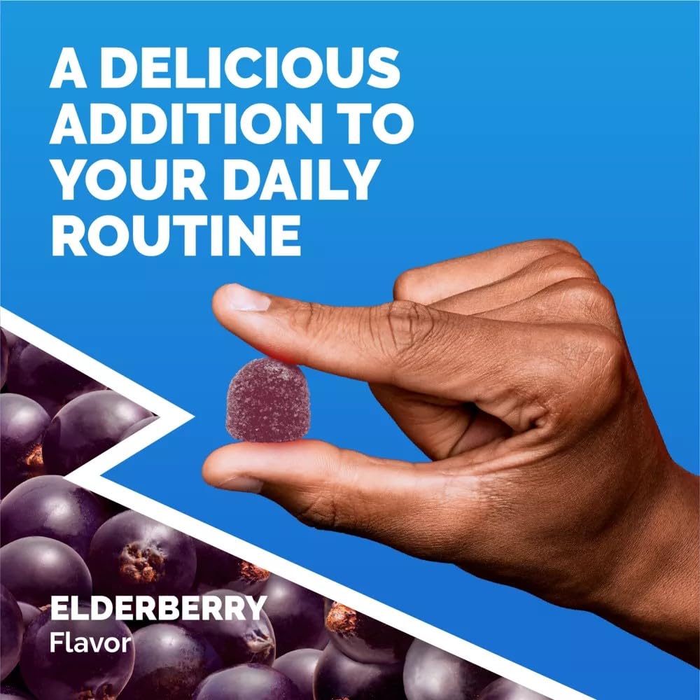 Close-up of Elderberry gummies emphasizing real fruit flavor.