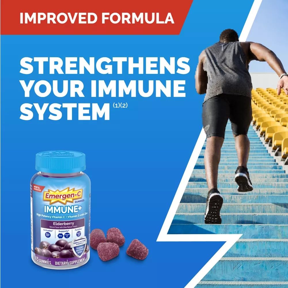 Emergen-C Immune+ Gummies show 750 mg Vitamin C per serving.