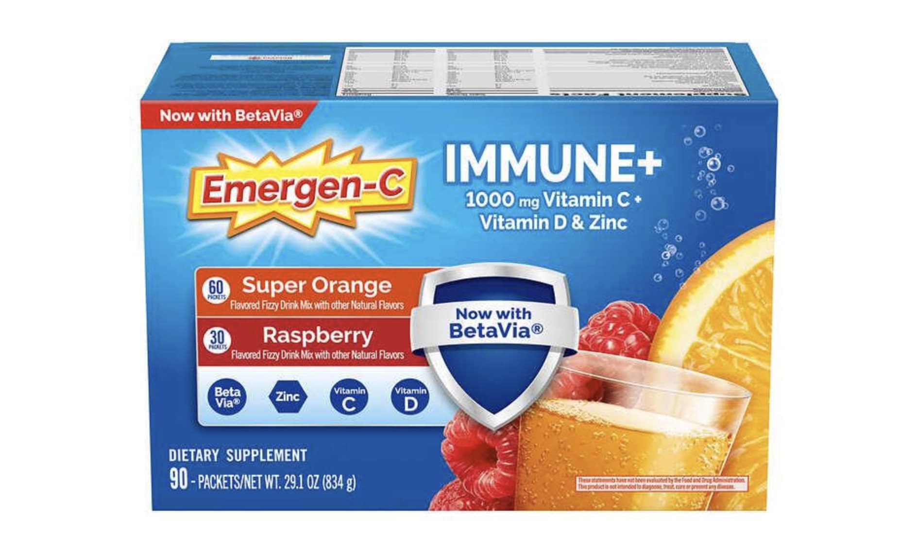 Emergen-C Immune+ Raspberry 30-pack tub for on-the-go hydration