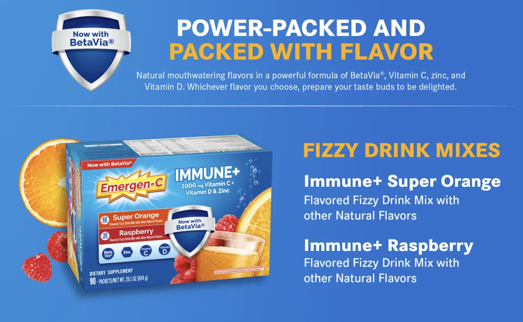 A glass of Emergen-C Immune+ after mixing for a crisp, revitalizing drink