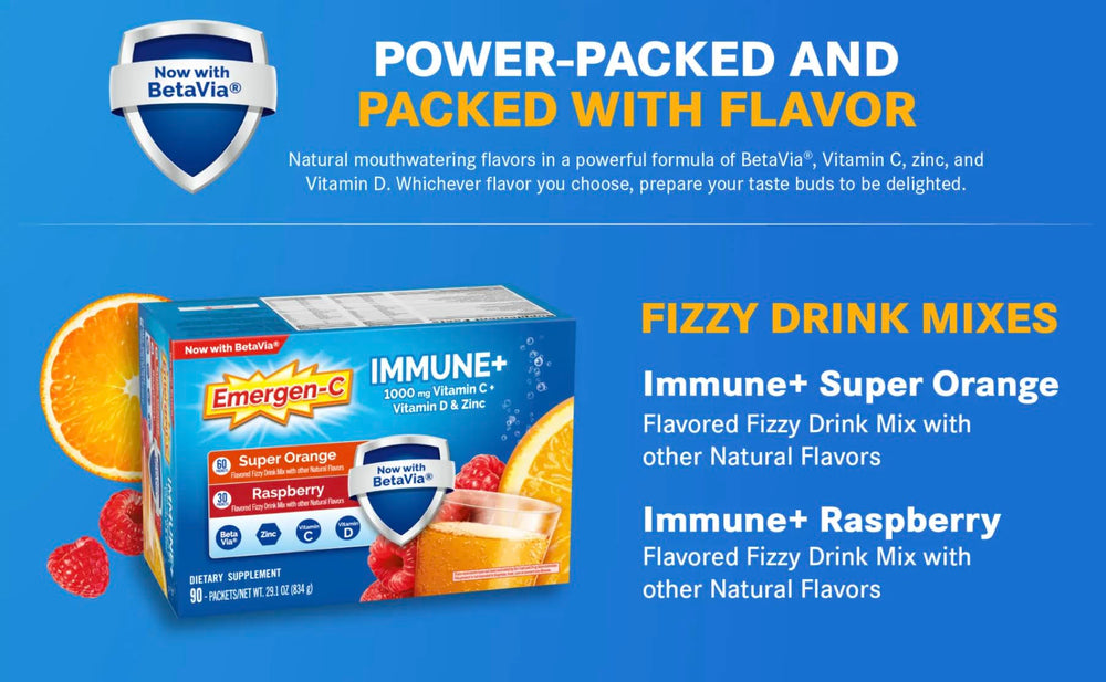 A glass of Emergen-C Immune+ after mixing for a crisp, revitalizing drink