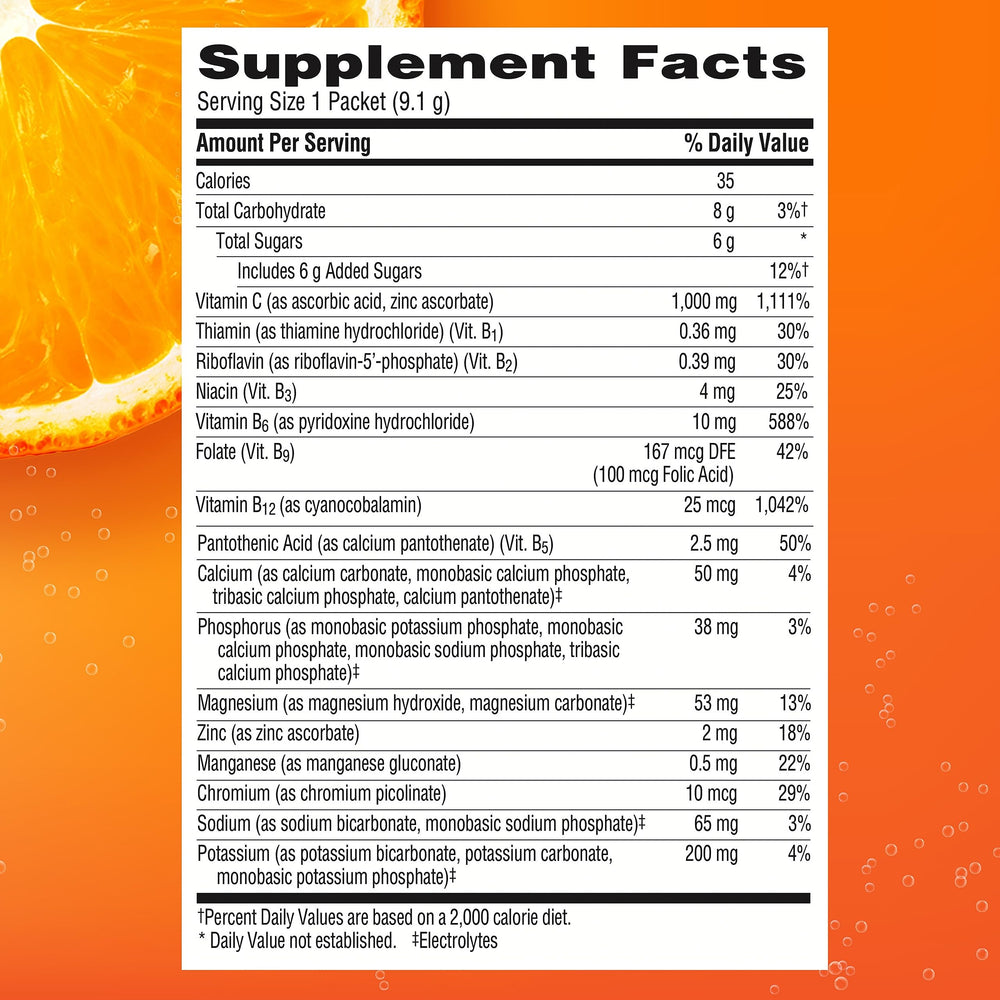 Emergen-C natural fruit flavor and sweeteners for tasty daily dose.