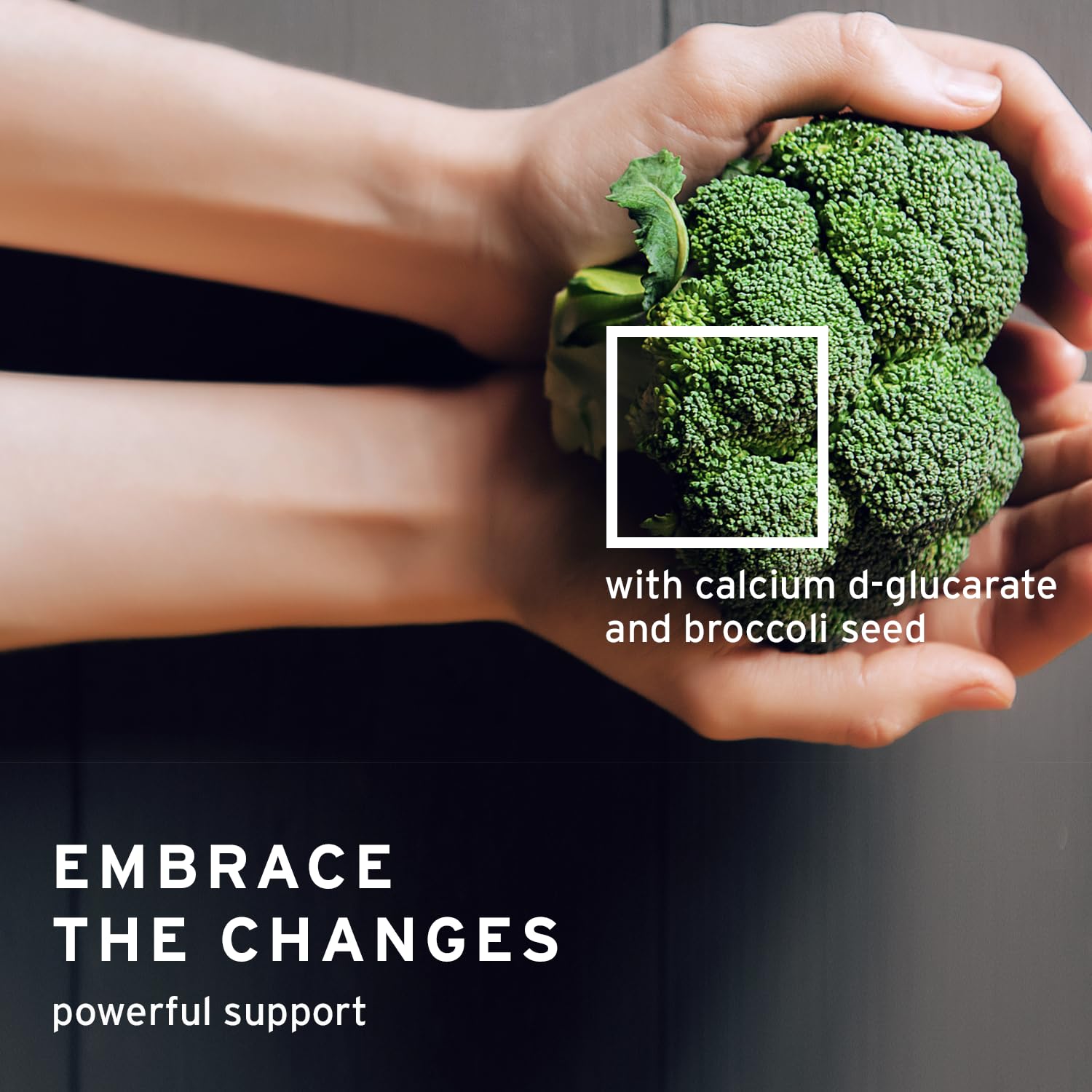 Emerita DIM supplement ingredients panel reveals Calcium D-Glucarate and broccoli seed extract