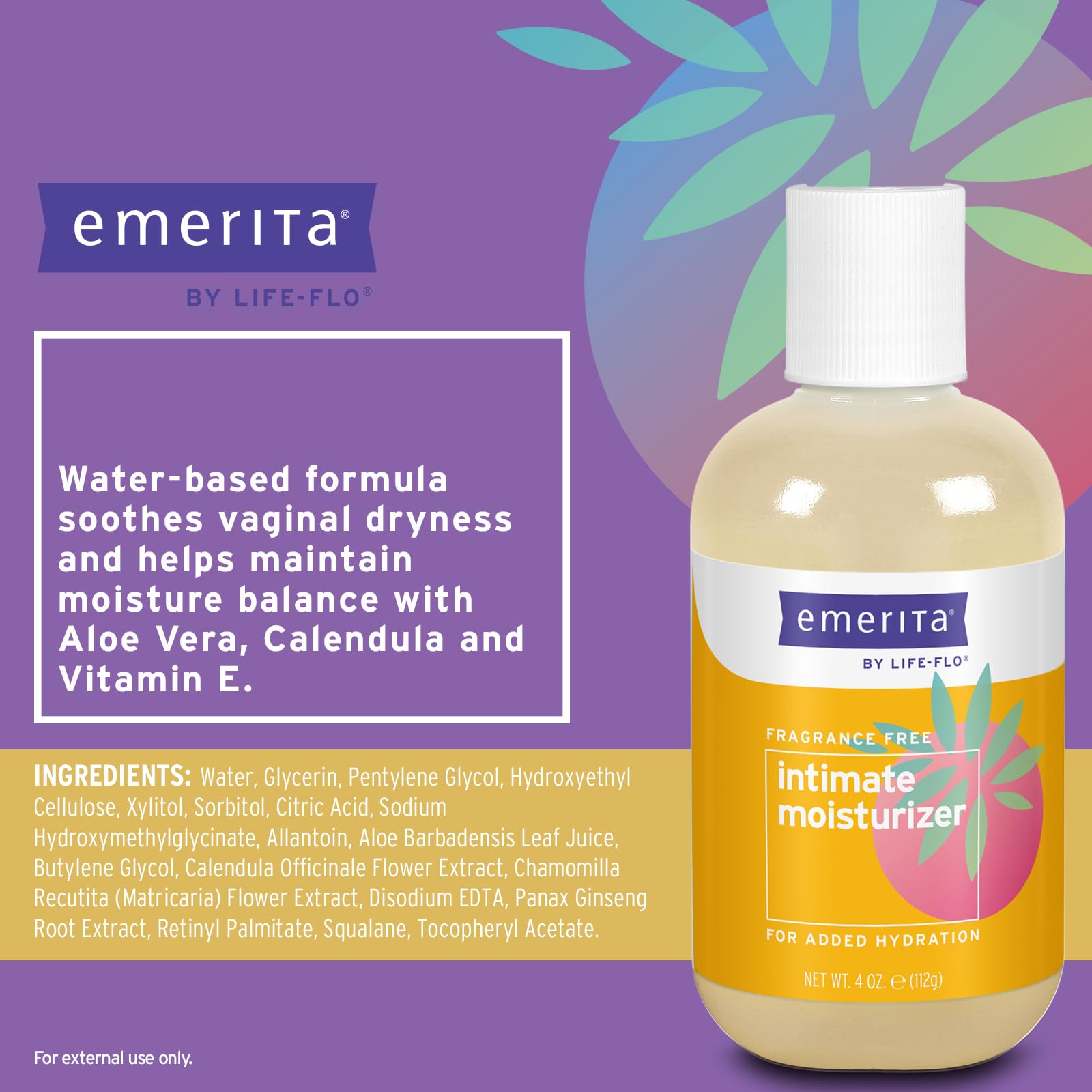 Emerita formula highlighting calendula and vitamin E for soothing skin
