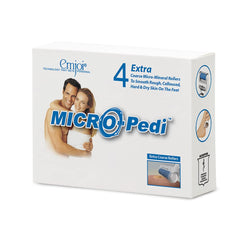 Emjoi Micro-Pedi blue roller close-up shows micro-mineral particles for buffing