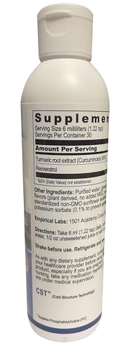 Empirical Labs liposomal curcumin-resveratrol bottle closeup showcases product quality.