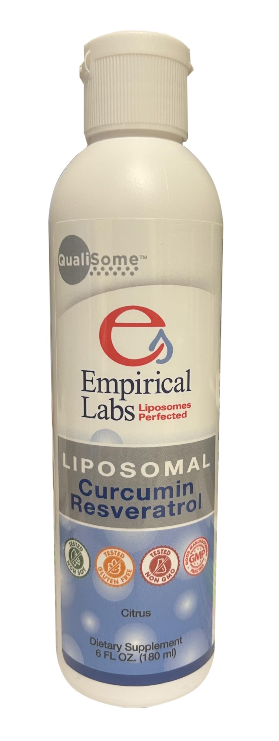 Empirical Labs liposomal curcumin-resveratrol bottle highlights premium formula for daily wellness.