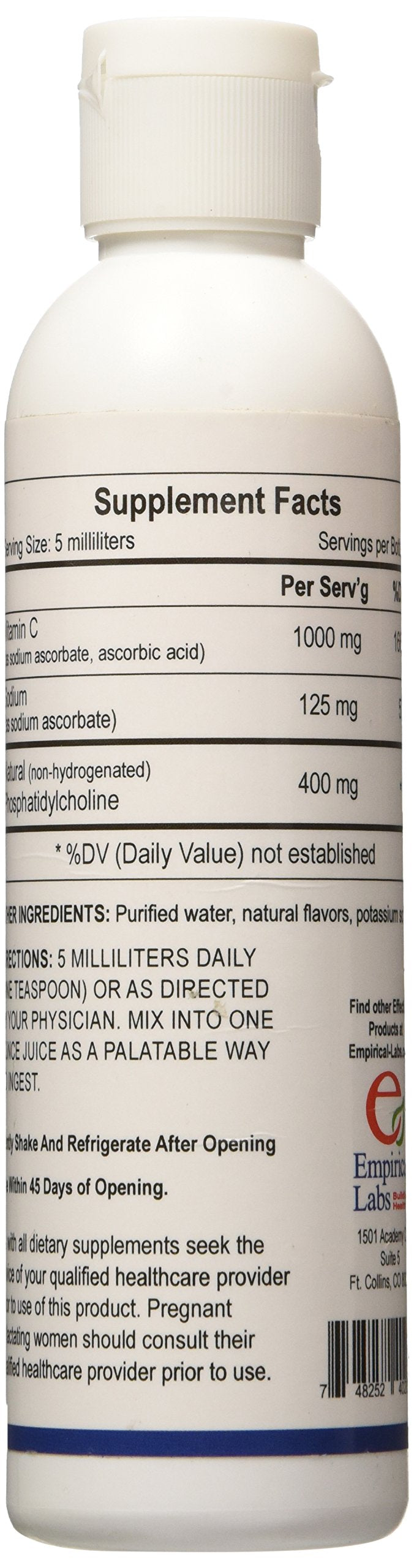 Empirical Labs Liposomal Vitamin C 5 oz label close-up showing ingredients and dosing