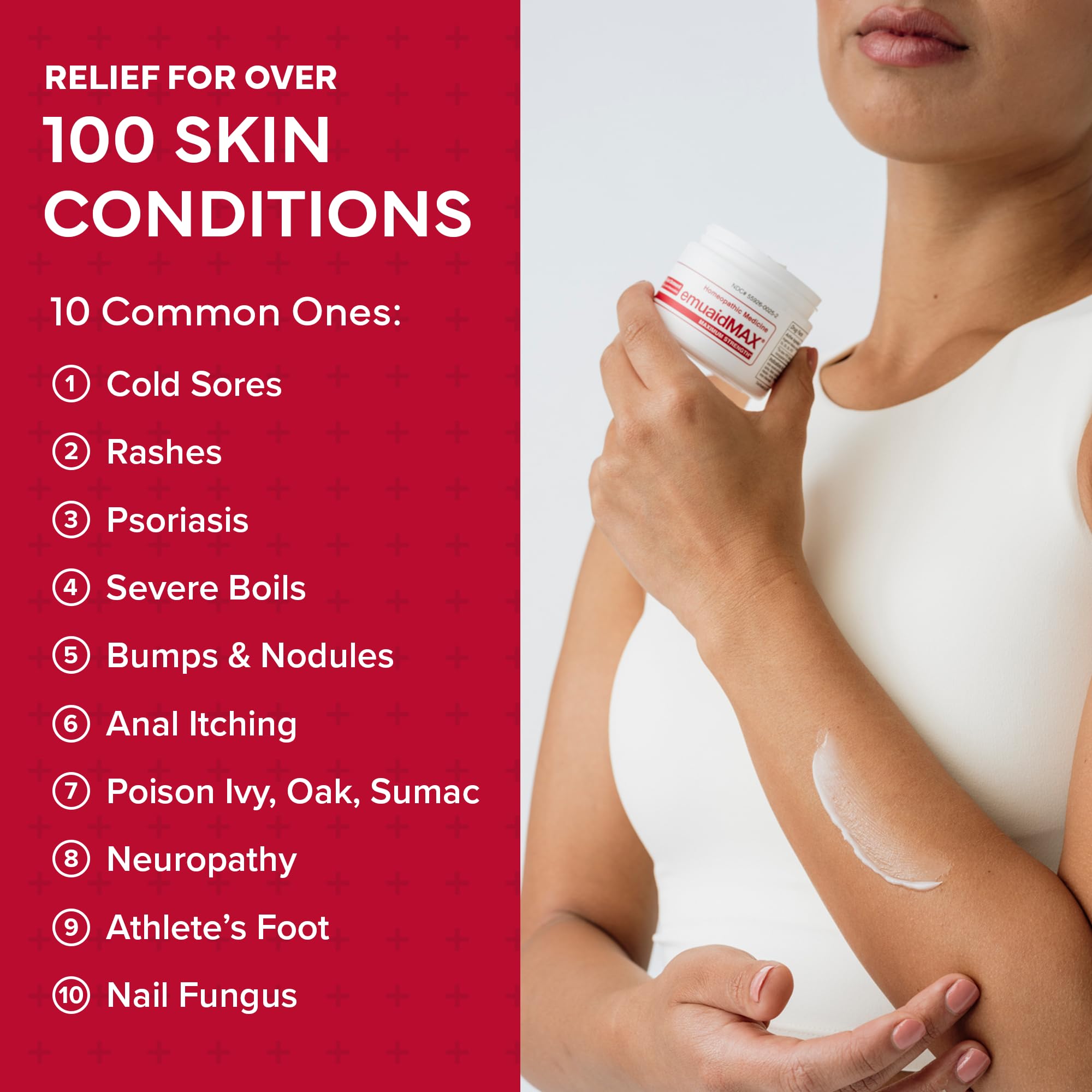 EMUAIDMAX ingredient blend graphic featuring Bacillus Ferment and Tea Tree Oil.