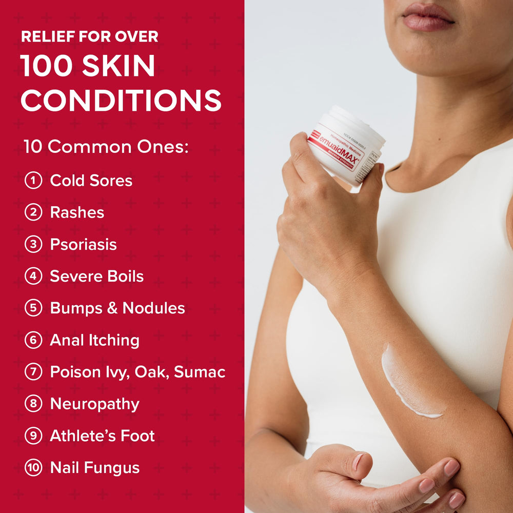 EMUAIDMAX ingredient blend graphic featuring Bacillus Ferment and Tea Tree Oil.