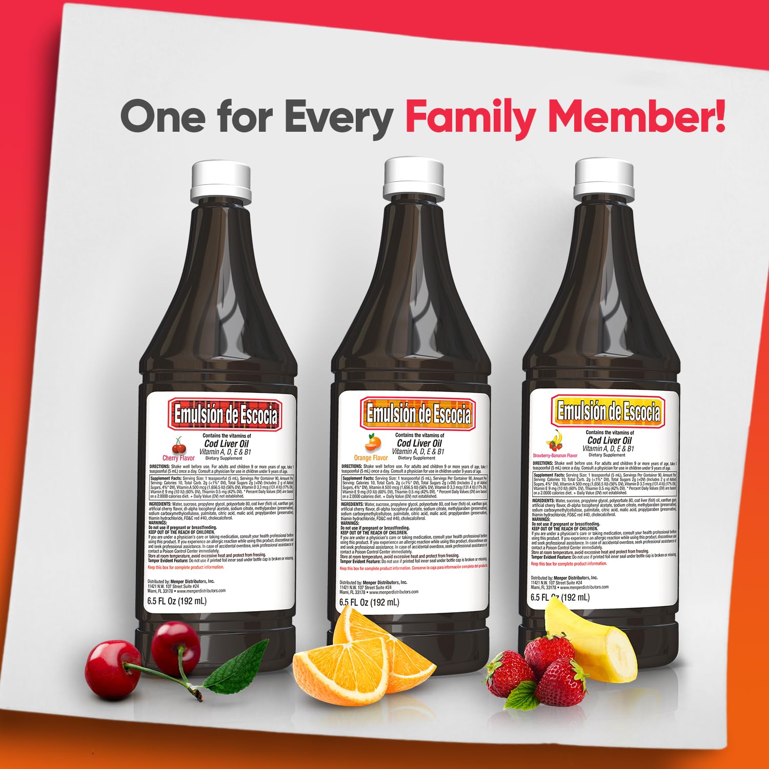 Emulsion de Escocia cod liver oil for kids with orange flavor supports daily nutrition.