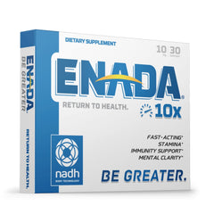 ENADA 10X NADH lozenge pack ready for travel, energy on the go.