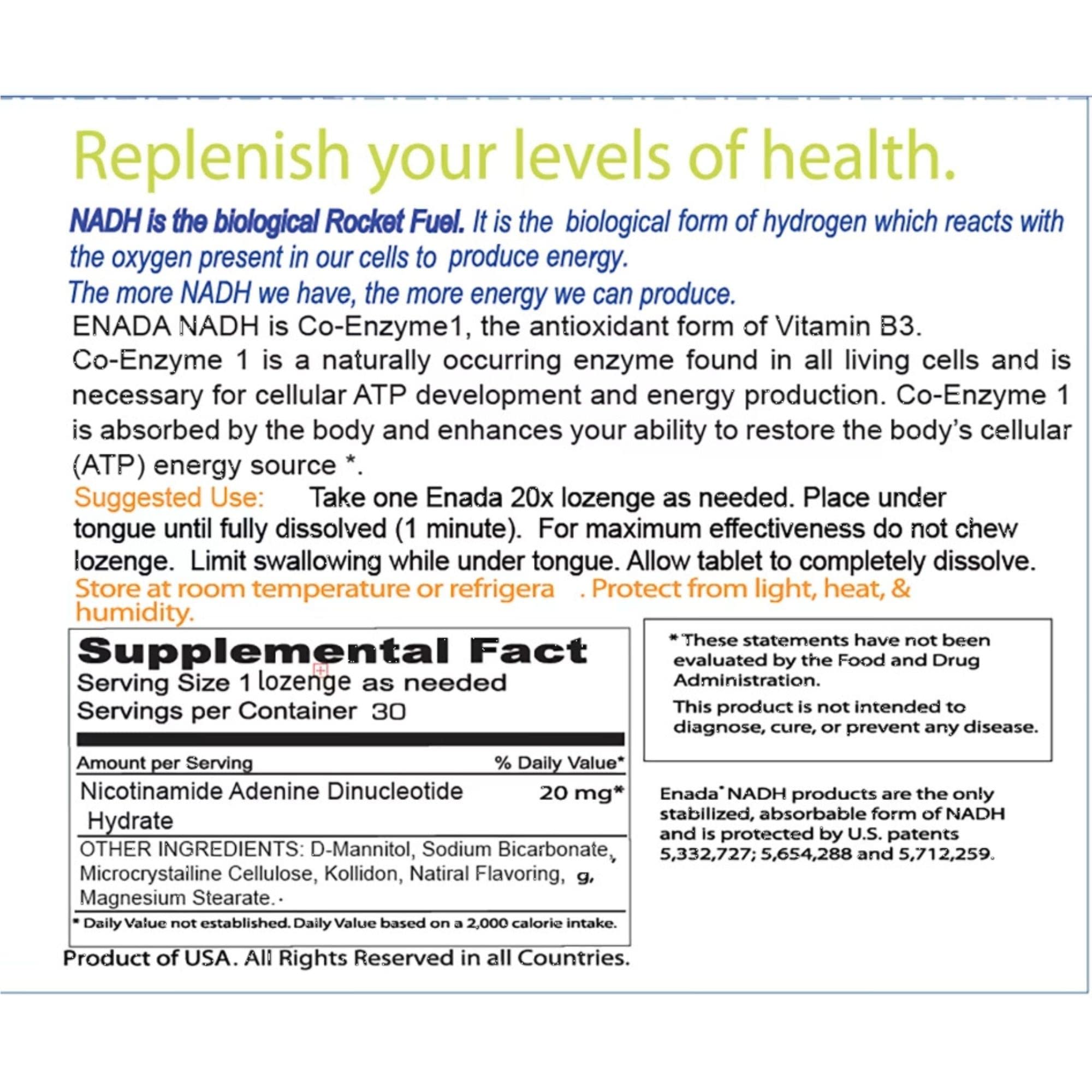 ENADA NADH 20x lozenges pack fast natural energy without jitters.