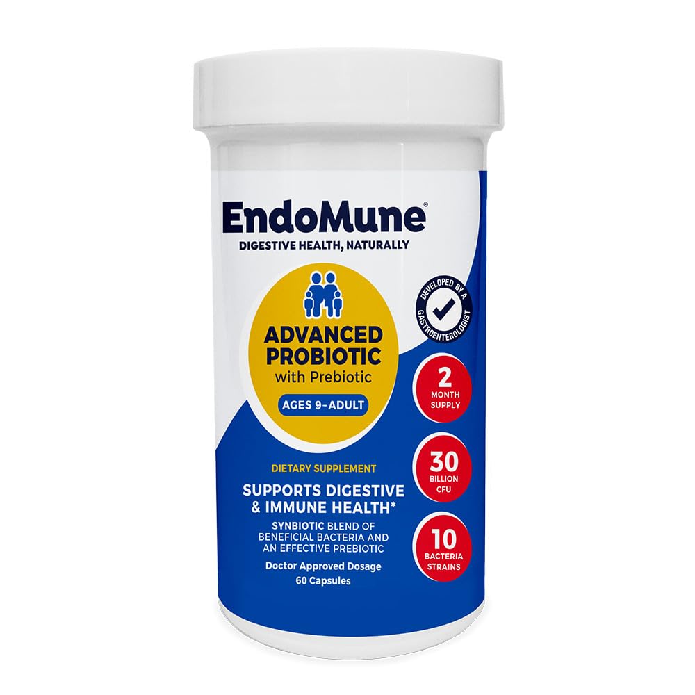 Endomune advanced multi-strain probiotic bottle for daily gut balance.