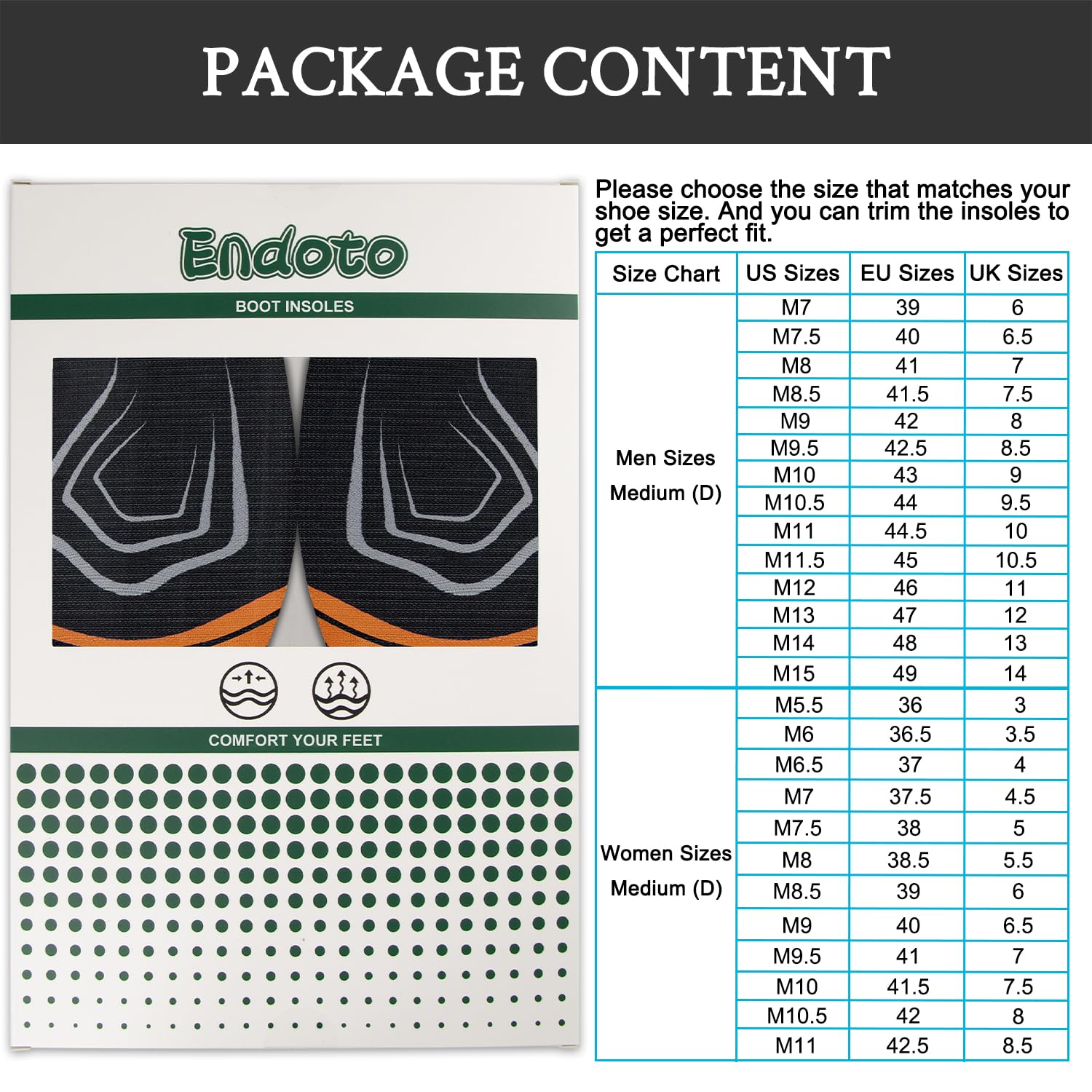 Endoto square toe insole durable bottom layer stabilizes stance during work.