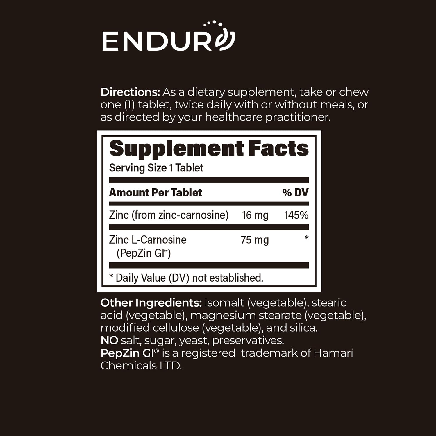 Made in the USA stamp on Endur PepZinGI packaging.