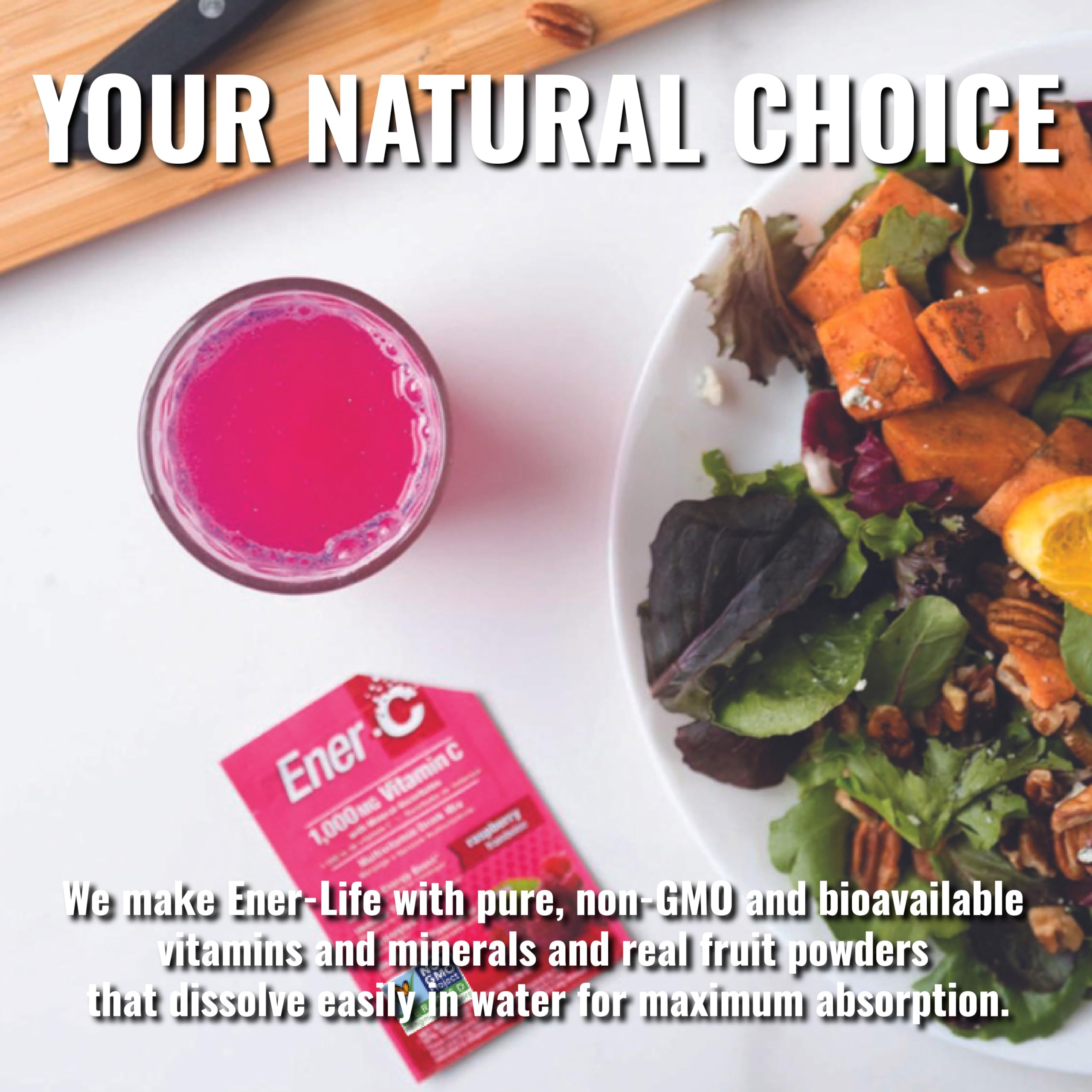 Ener-C powder featuring B12 for energy and folate for collagen support.
