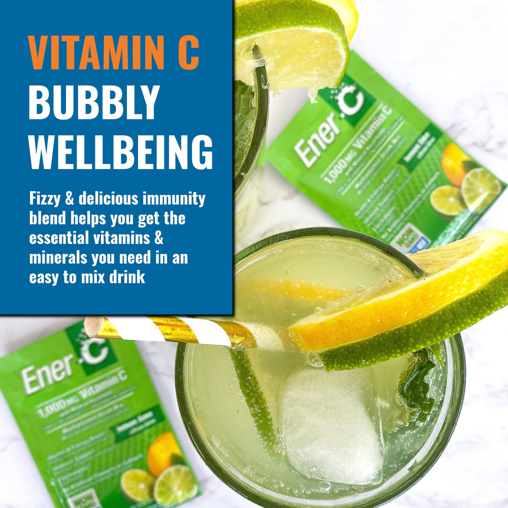 Ener-C glass with dissolving powder showing refreshing citrus flavor