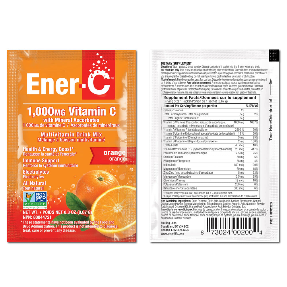 Ener-C Orange iced drink after mixing for hydration on the go.
