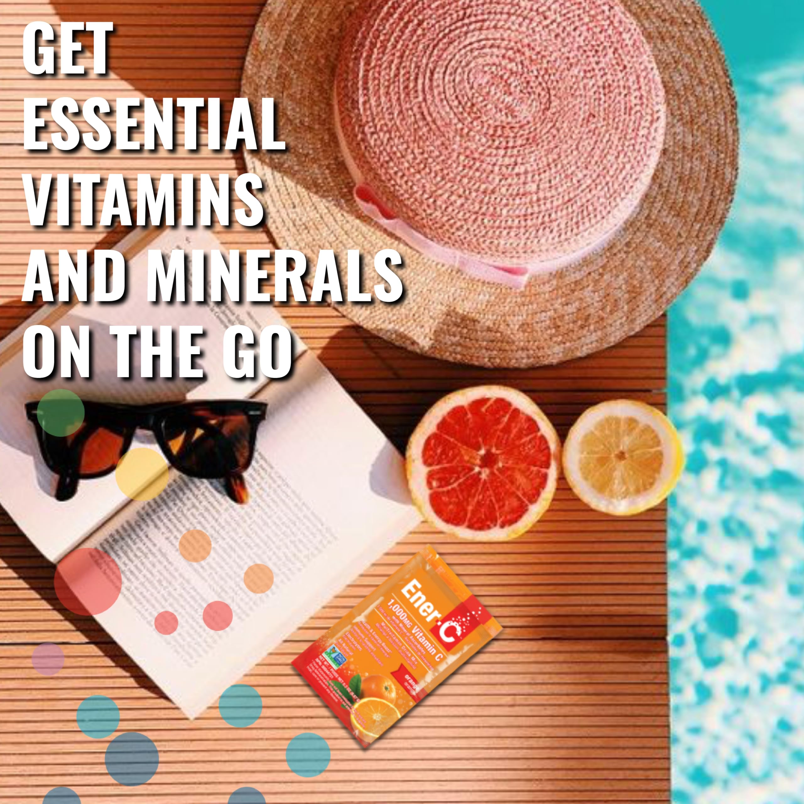 Ener-C Orange real fruit juice powder close-up emphasizes natural flavor.