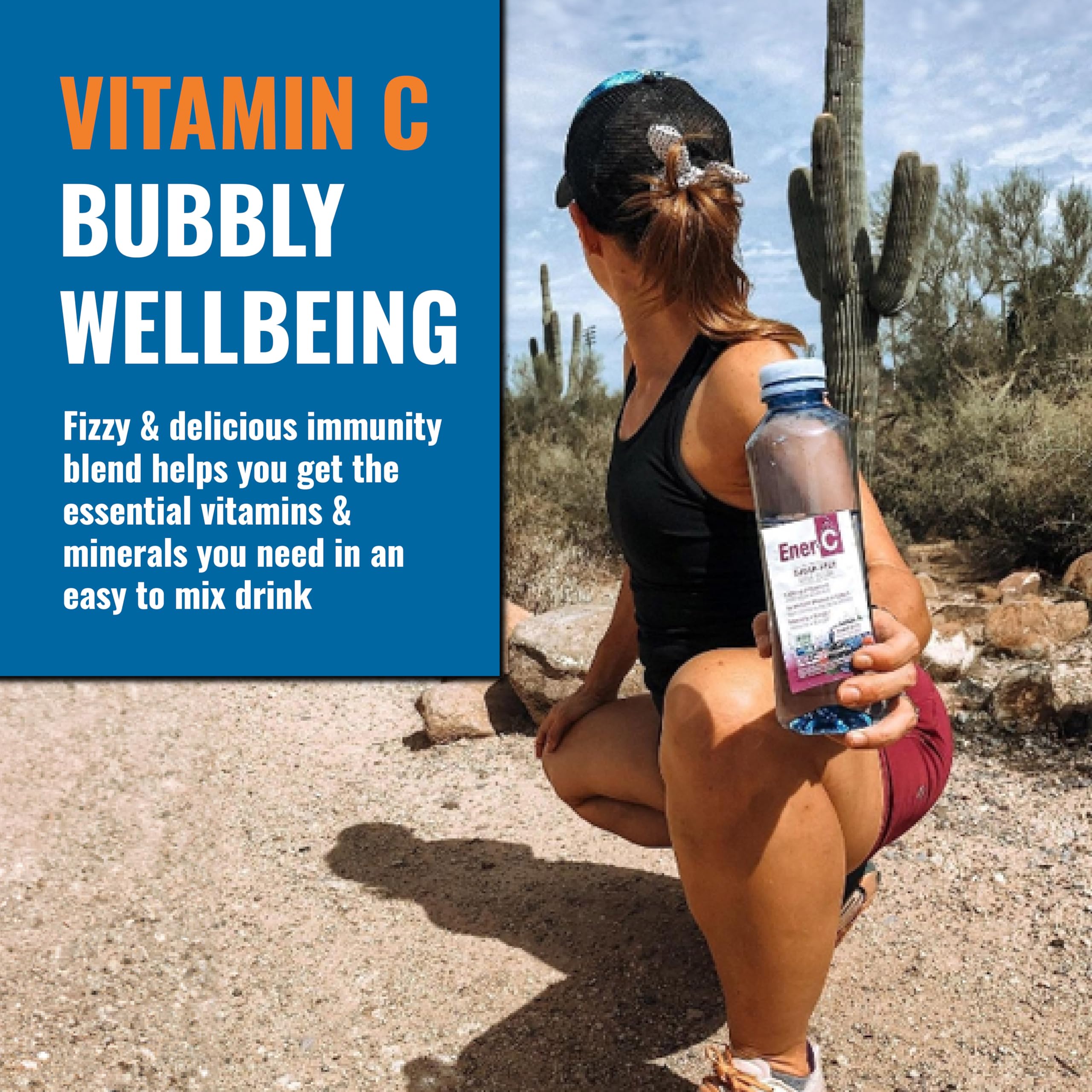 Ener-C sugar-free energy mixed berry dissolving in water for quick refreshment.