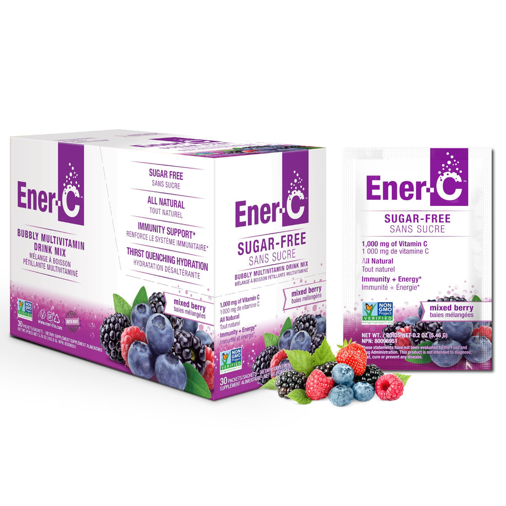 Ener-C sugar-free energy mixed berry sachets for on-the-go immune support.