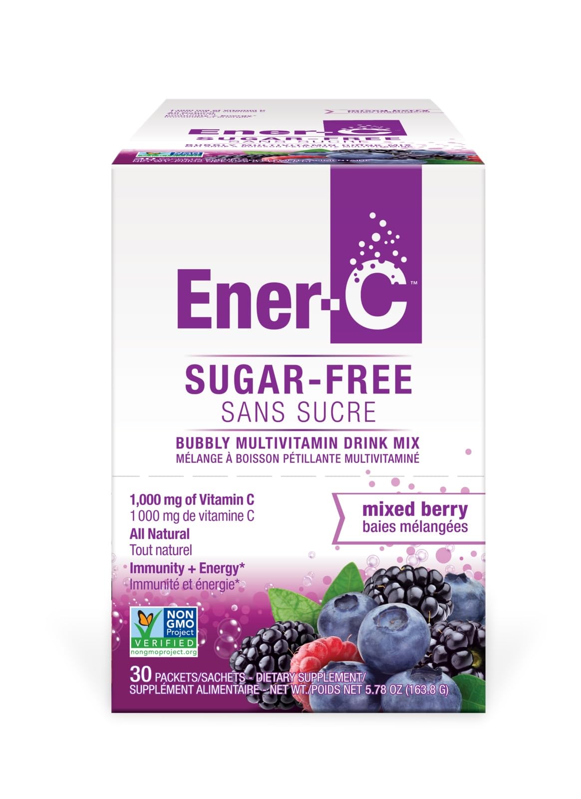 Ener-C sugar free mixed berry front packaging shows vitamin C power