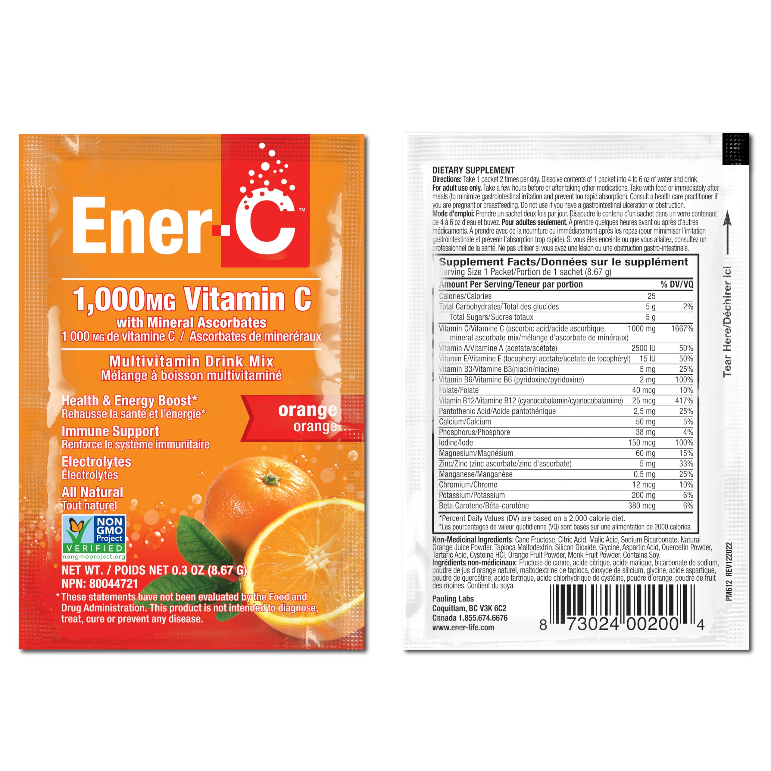 Ener-C travel-pack ideal for on-the-go hydration and immune support.
