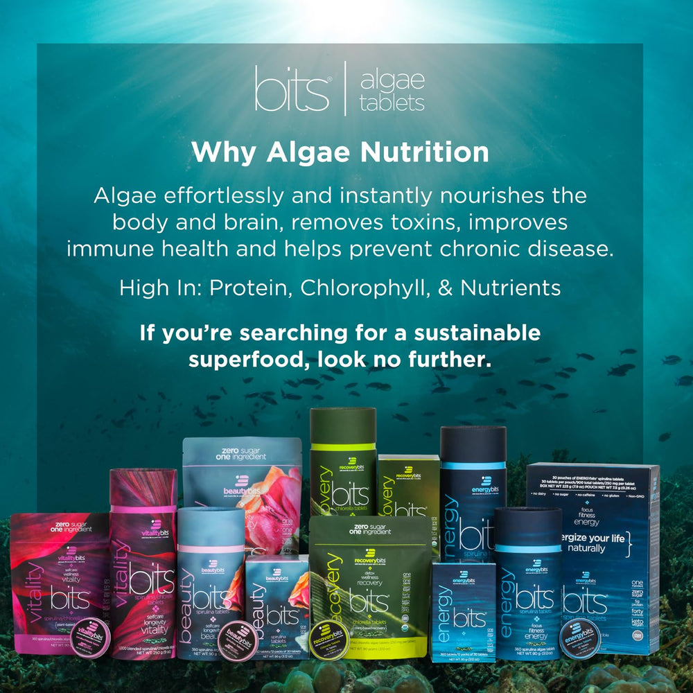 Close-up of VITALITYbits tablets highlights the spiral algae blend