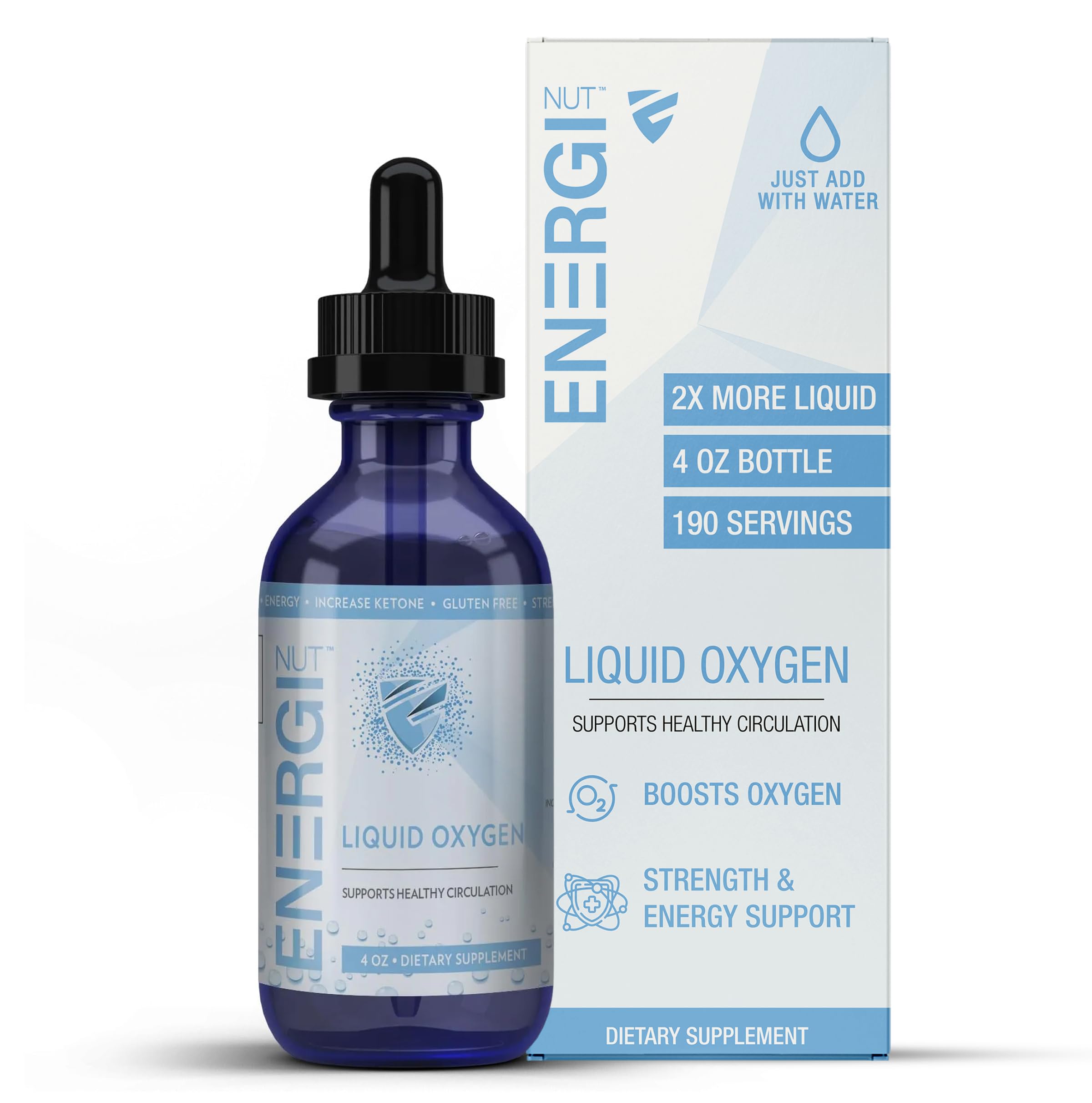 Energi Nut liquid oxygen drops bottle closeup for energy support.