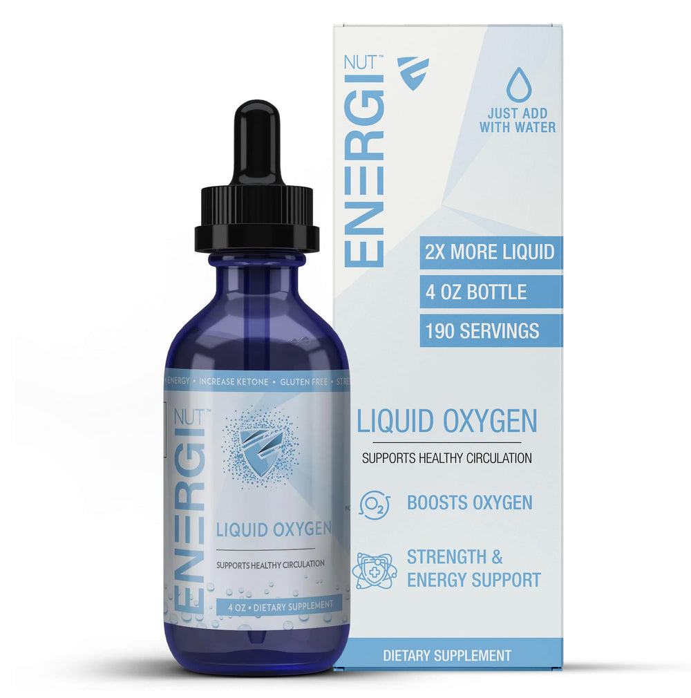 Energi Nut liquid oxygen drops bottle closeup for energy support.