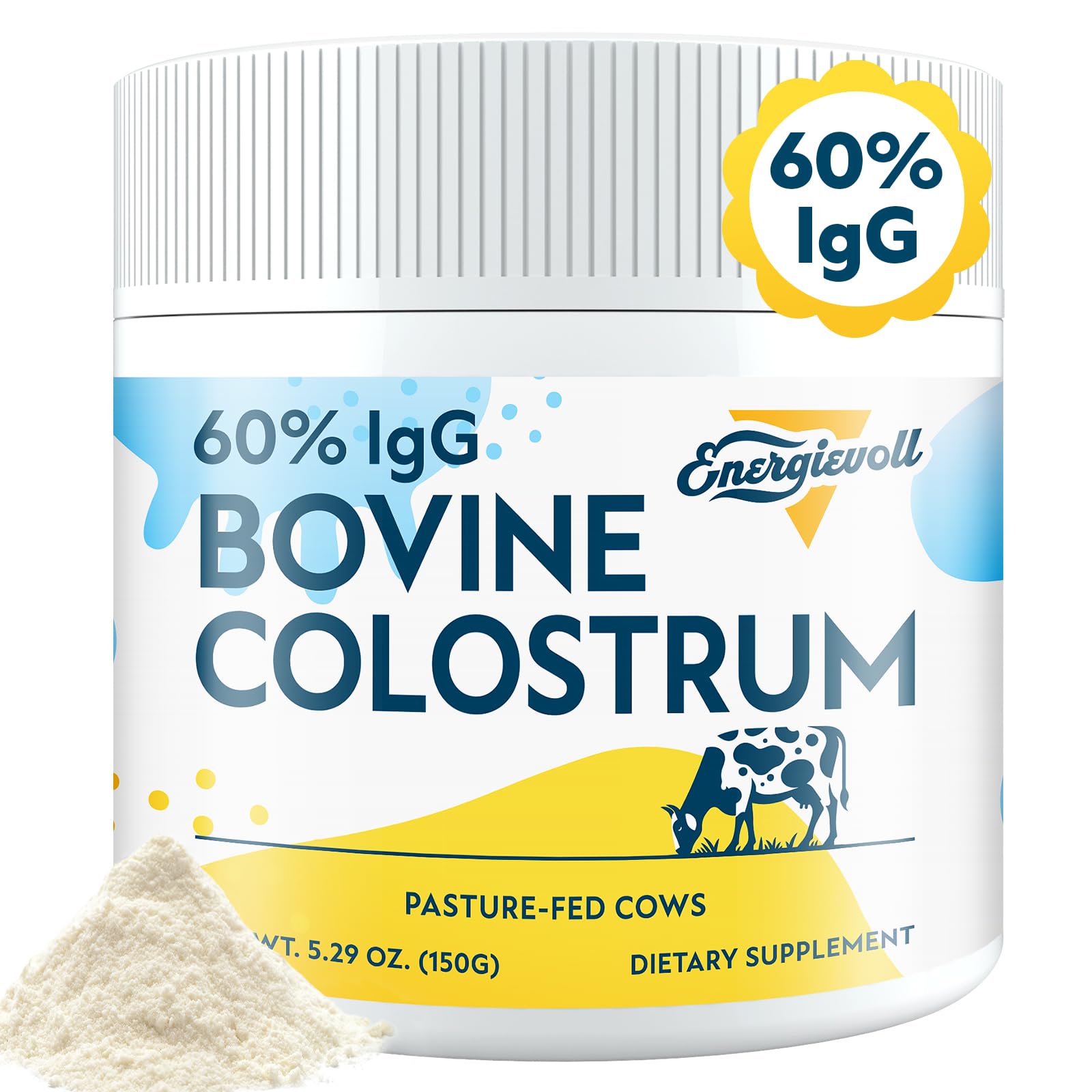 Energievoll Bovine Colostrum bottle for easy daily mixing and on the go.