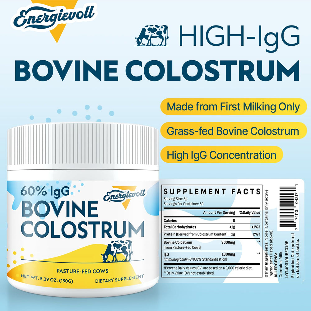 Energievoll Bovine Colostrum scoop measures 3 g per serving for consistent dosing.