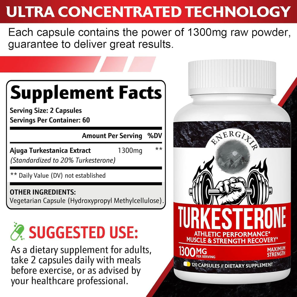 Energixir capsules close-up showing 1300 mg per serving for endurance support.